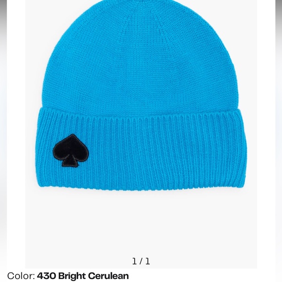 Kate Spade Blue Flocked Spade Beanie Hat - Picture 5 of 6